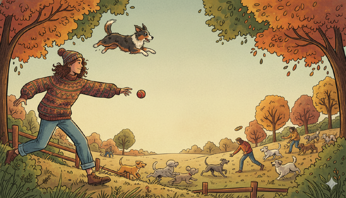 Fall dog walking fun